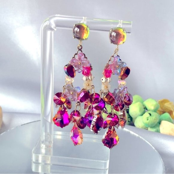 Luxury Burgundy Crystal Earrings - Picture 4 of 5